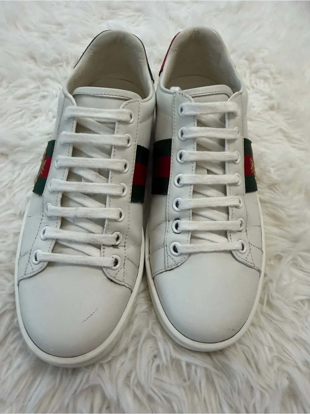 Gucci Ace Women's Sneakers White Leather Web Bee Size 35.5 US 5.5